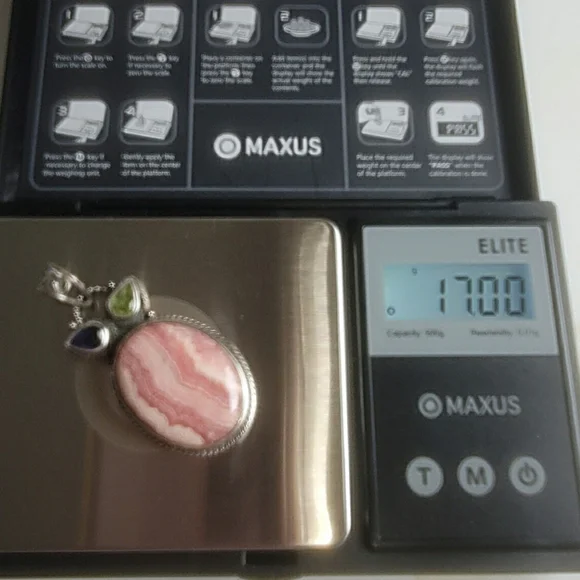 Sterling Silver Rhodochrosite with Amethyst and Peridot Pendant - Picture 7 of 8